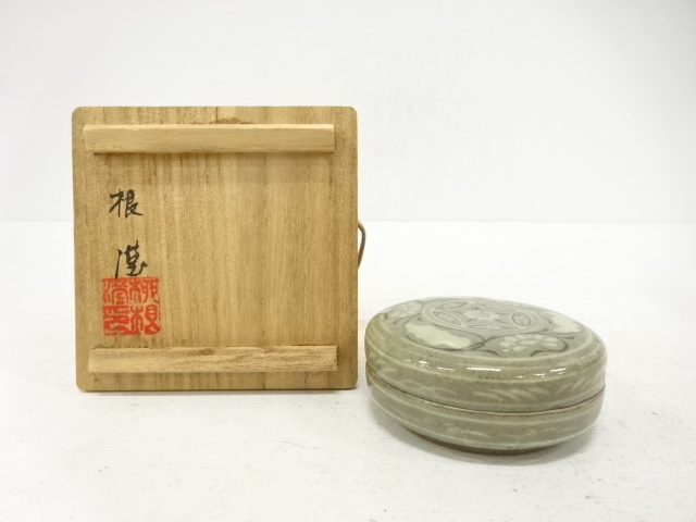 韓国人間文化財　柳海剛造　高麗青磁　象嵌　香合
