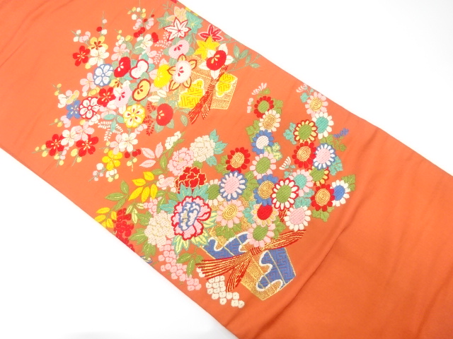 JAPANESE KIMONO / ANTIQUE NAGOYA OBI / SILK / WOVEN BOUQUET PATTERN