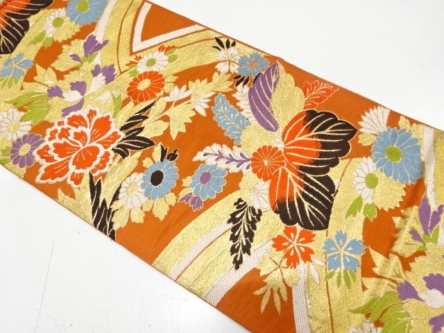 JAPANESE KIMONO / ANTIQUE FUKURO OBI / WOVEN PEONY