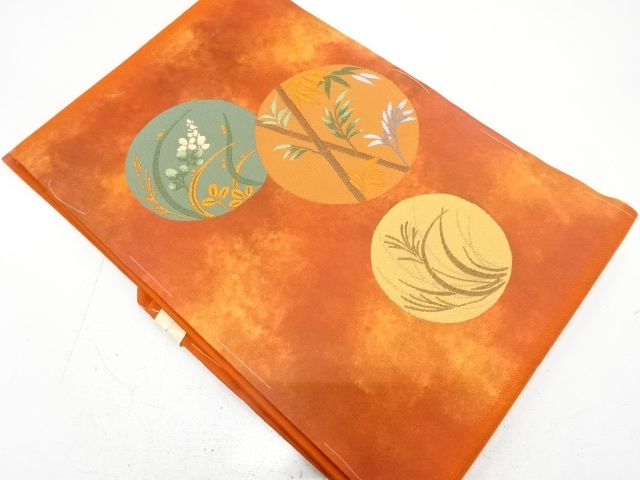 JAPANESE NAGOYA OBI / UNUSED / WOVEN AUTUMN FLOWERS