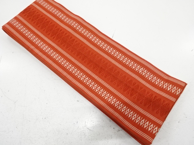 アンティーク　縞に菱模様織り出し半幅帯（着用可）