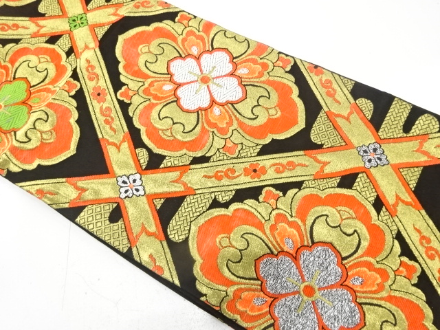 JAPANESE KIMONO / ANTIQUE FUKURO OBI / SILK / WOVEN FLOWER
