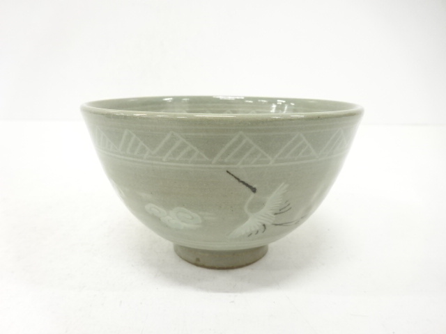 JAPANESE TEA CEREMONY / KYO WARE TEA CHAWAN / CLOUD & CRANE