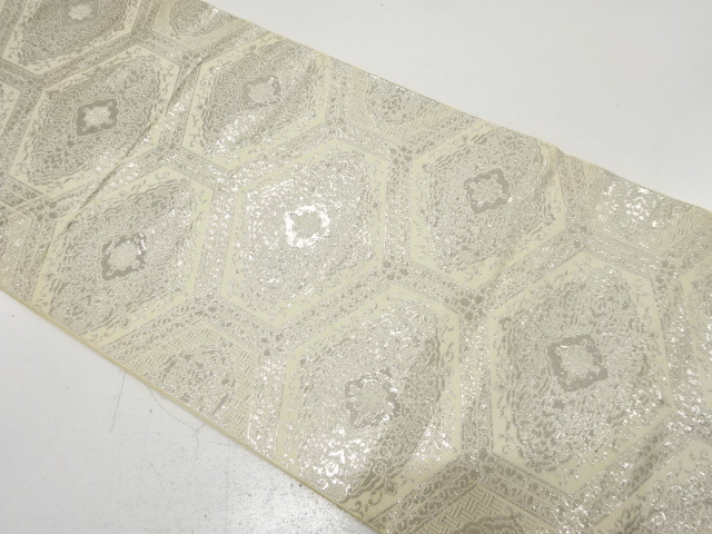 アンティーク　純プラチナ箔　亀甲に華紋織り出し袋帯（材料）