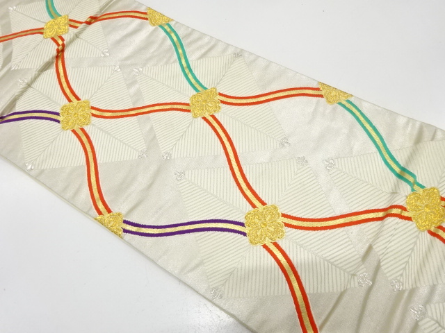 アンティーク　立涌に花・若松模様織り出し袋帯（材料）