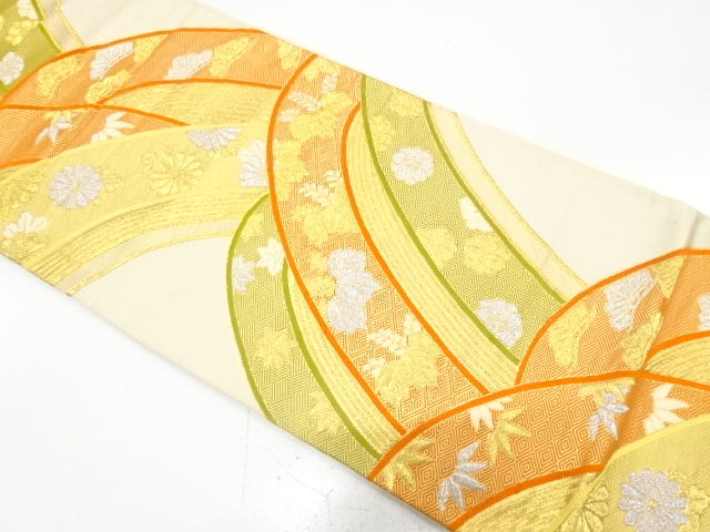 アンティーク　山並に桐・菊・松竹梅模様織り出し袋帯（材料）