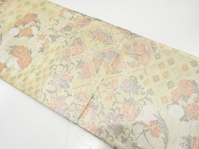 アンティーク　佐賀錦　雲取りに花・古典柄織り出し袋帯（材料）