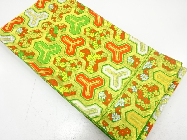 JAPANESE KIMONO / ANTIQUE OBI FOR KIDS / WOVEN BISHAMON KIKKO & SMALL FLOWERS