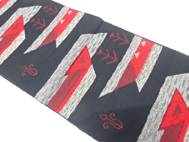JAPANESE KIMONO / ANTIQUE NAGOYA OBI / SILK / TSUMUGI / WOVEN ABSTRACT PATTERN