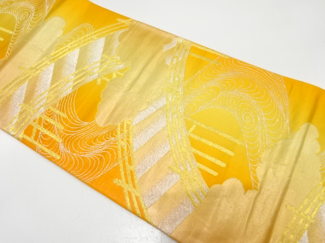 アンティーク　橋に流水・雲模様織り出し袋帯（材料）