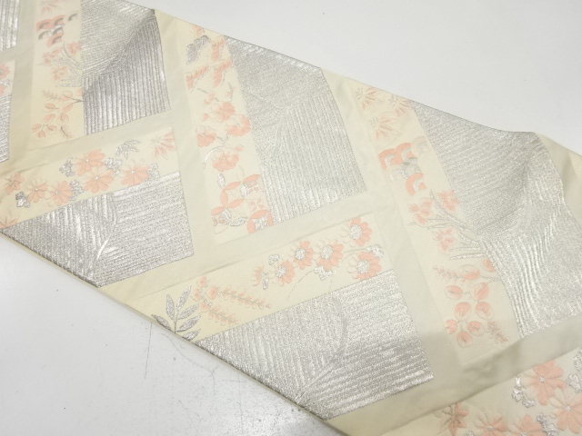 アンティーク　桧垣に松竹梅・菊・古典柄織り出し袋帯（材料）