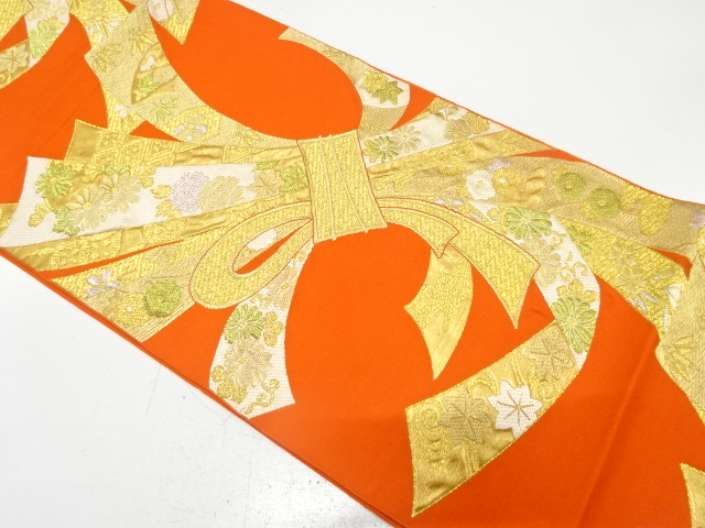 アンティーク　束ね熨斗に草花模様織り出し袋帯（材料）