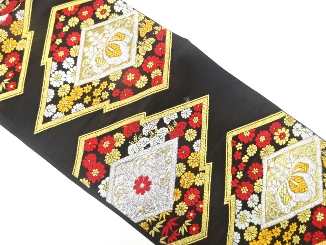 アンティーク　松皮菱に菊・桐模様織り出し袋帯（材料）