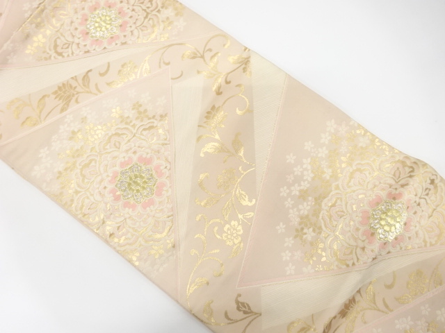 JAPANESE KIMONO / ANTIQUE FUKURO OBI / SILK / WOVEN WOVEN FLORAL CREST