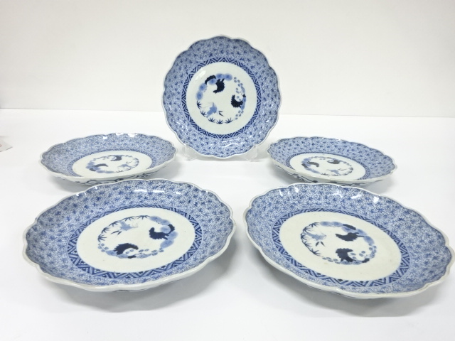 古伊万里　染付　みじん唐草　八寸皿　5客