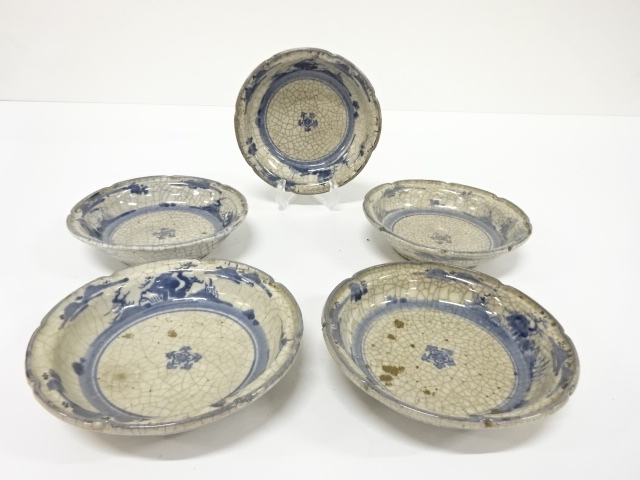 古伊万里　ヒビ焼　染付　小皿　5客