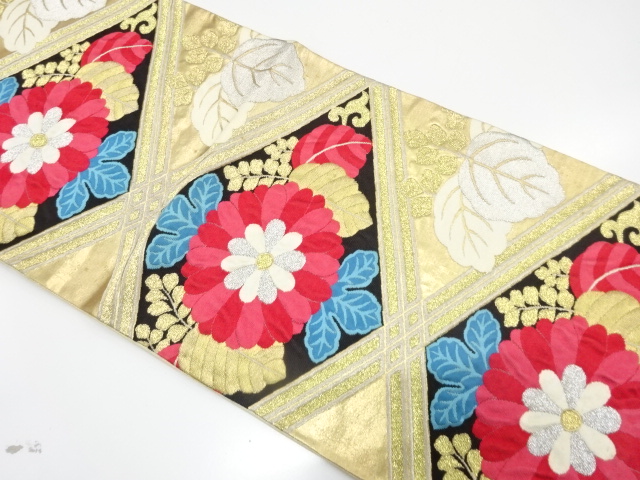 アンティーク　菱に桐・菊模様織り出し袋帯（材料）
