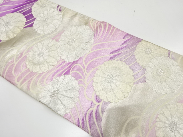 アンティーク　荒波に菊模様織り出し袋帯（材料）