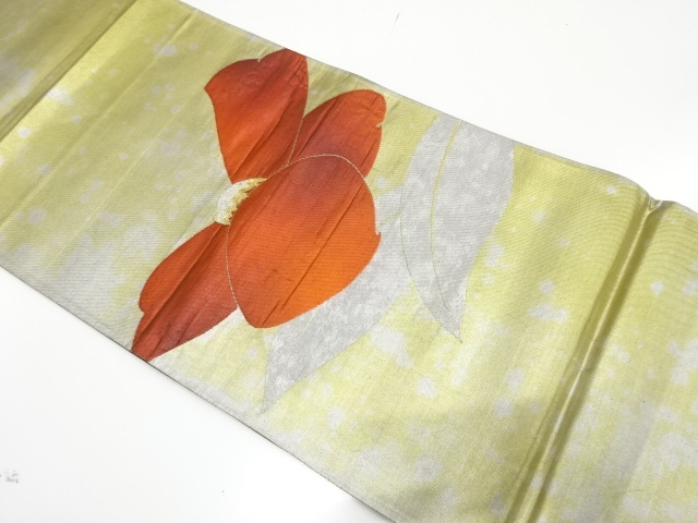 アンティーク　椿模様織り出し袋帯（材料）