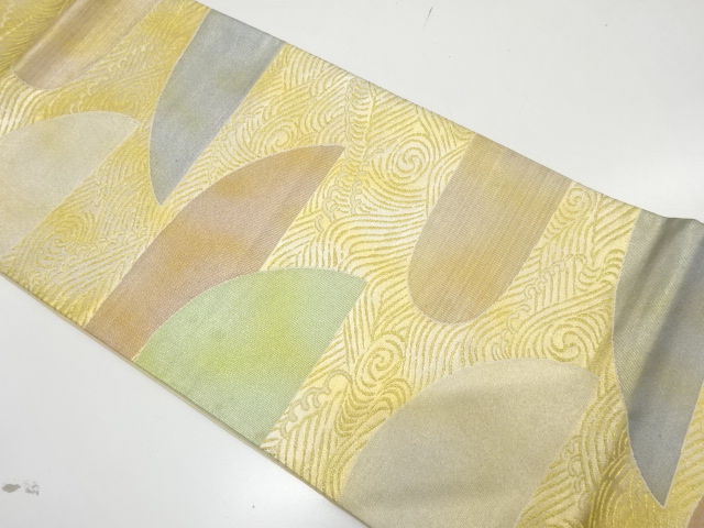 アンティーク　山並に荒波模様織り出し袋帯（材料）