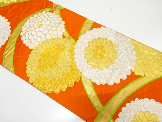 アンティーク　芝草に菊模様織り出し袋帯（着用可）