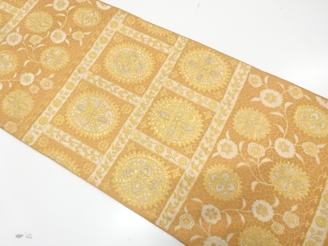 アンティーク　花更紗模様織り出し袋帯（着用可）