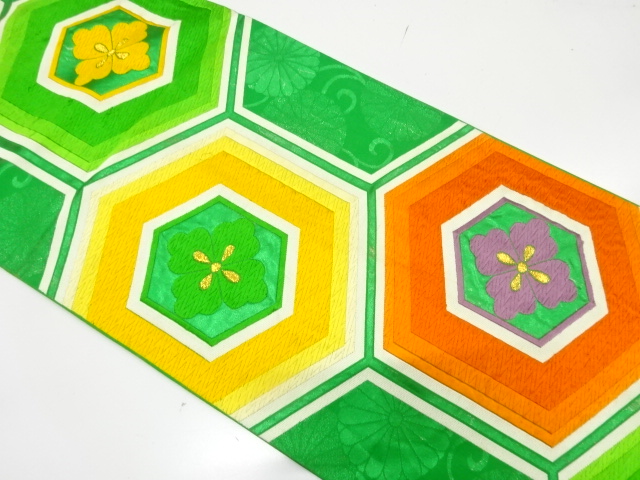 アンティーク　花亀甲模様織り出し袋帯（材料）