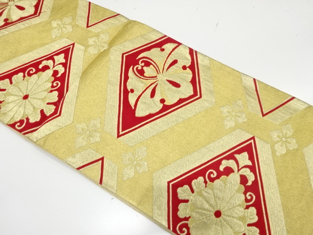 アンティーク　変わり亀甲に花模様織り出し袋帯（材料）