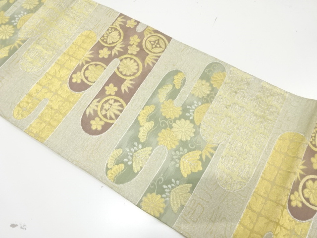 アンティーク　ヱ霞に花・古典柄織り出し袋帯（材料）