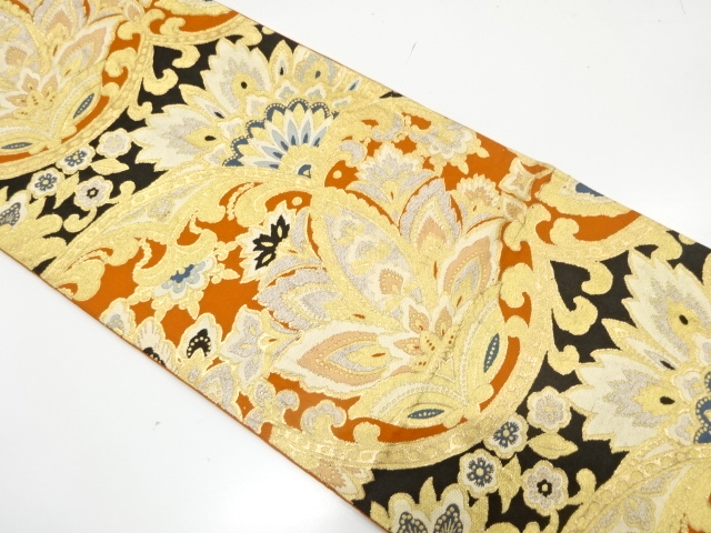 アンティーク　花更紗模様織り出し袋帯（着用可）