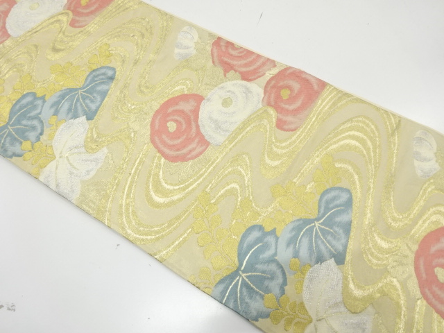 JAPANESE KIMONO / ANTIQUE FUKURO OBI / SILK / WOVEN MANJUKIKU & PAULOWNIA