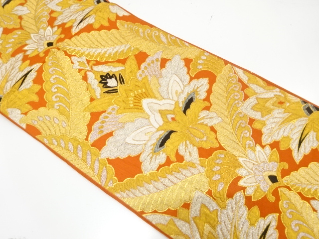 JAPANESE KIMONO / ANTIQUE FUKURO OBI / WOVEN FLORAL SARASA