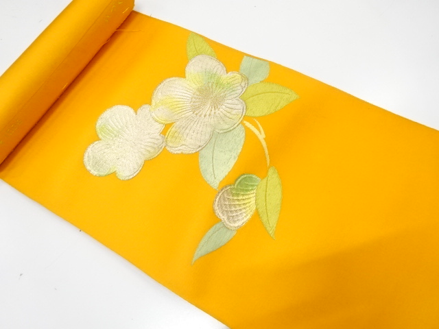 JAPANESE KIMONO / ANTIQUE BOLT FOR NAGOYA OBI / WOVEN BRANCH FLOWER