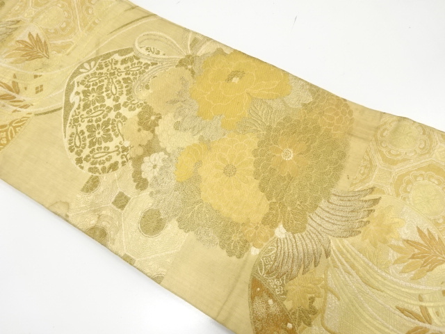 アンティーク　花薬玉に貝合わせ模様織り出し名古屋帯（材料）