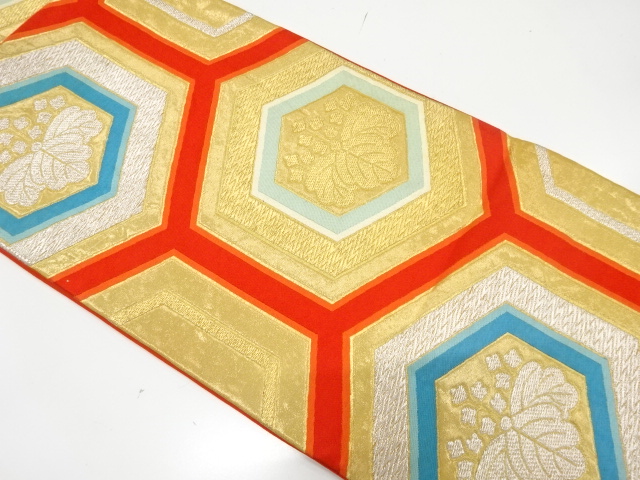 アンティーク　亀甲に桐模様織り出し袋帯（材料）