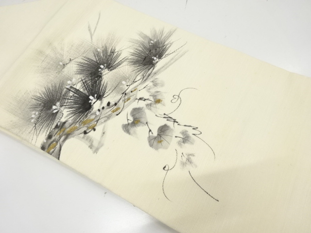 アンティーク　節紬　手描き　松模様名古屋帯
