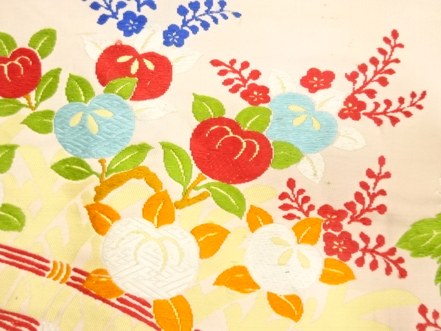 アンティーク　柴垣に桐・橘模様織り出し名古屋帯