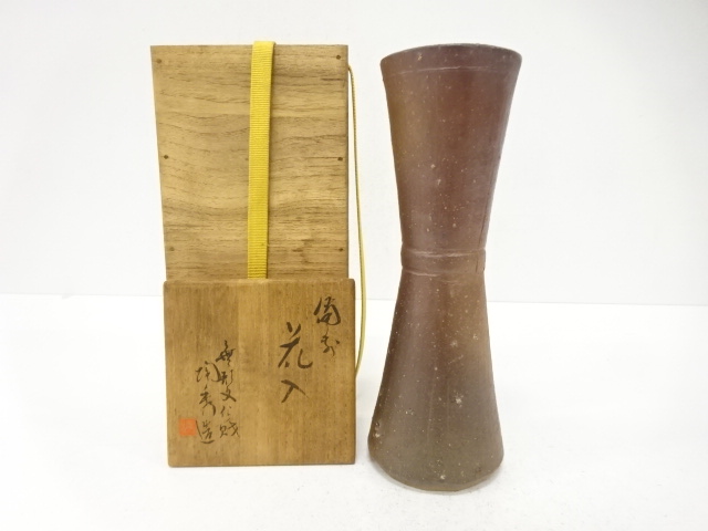 JAPANESE TEA CEREMONY / BIZEN WARE HANAIRE FLOWER VASE / ARTISAN WORK