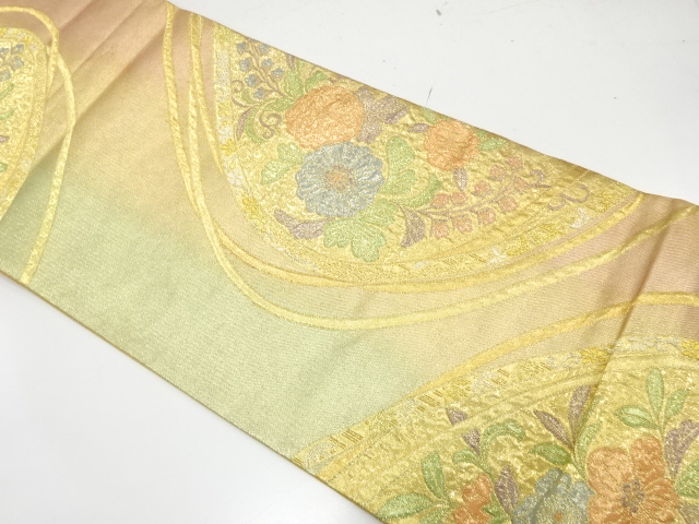 線描きに草花模様織り出し　袋帯