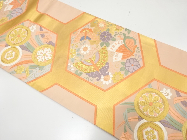 アンティーク　引箔　能衣亀甲文織り出し袋帯（材料）