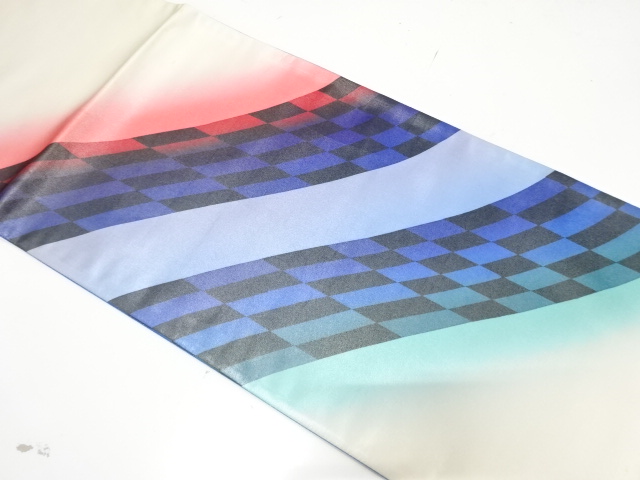 アンティーク　斜め縞に変わり市松模様袋帯（材料）