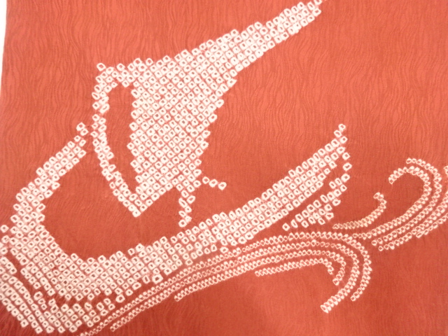 アンティーク　絞り　流水に帆船模様名古屋帯