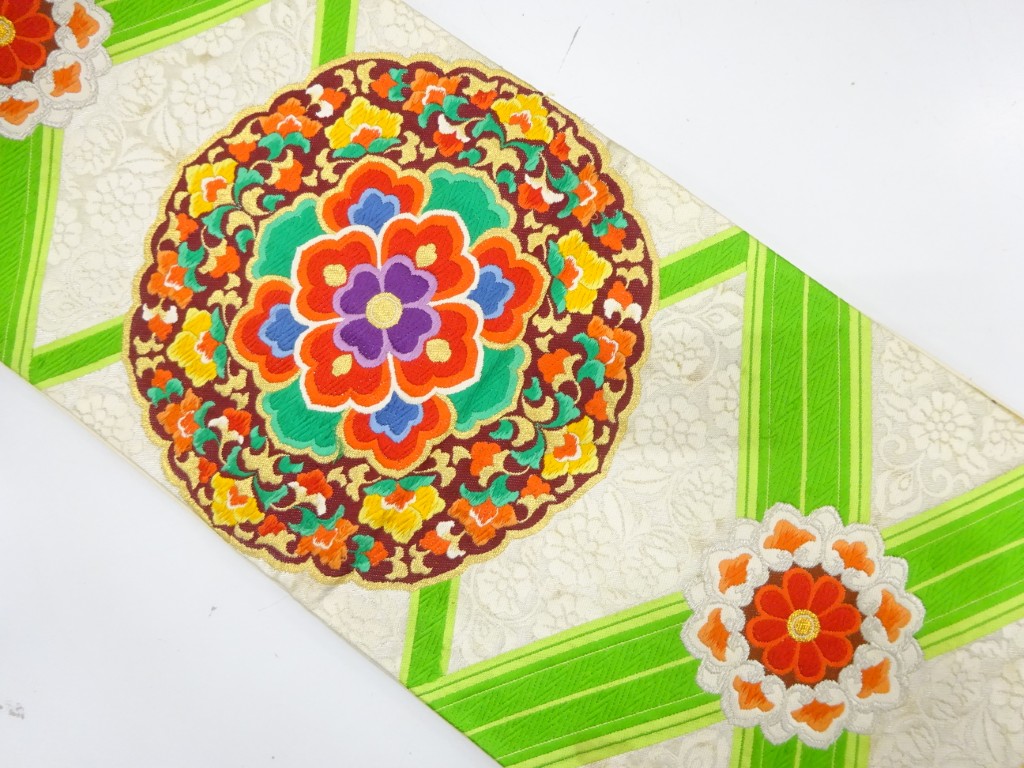 アンティーク　格天井に華紋織り出し袋帯（材料）