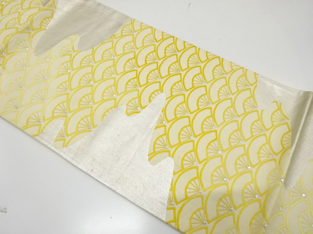 JAPANESE KIMONO / ANTIQUE FUKURO OBI / SILK / WOVEN MIST & FAN