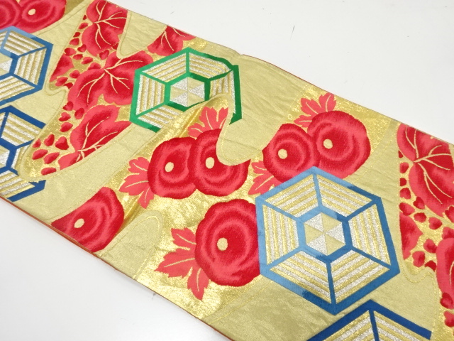 JAPANESE KIMONO / ANTIQUE FUKURO OBI / SILK / WOVEN PAULOWNIA & MANJUKIKU