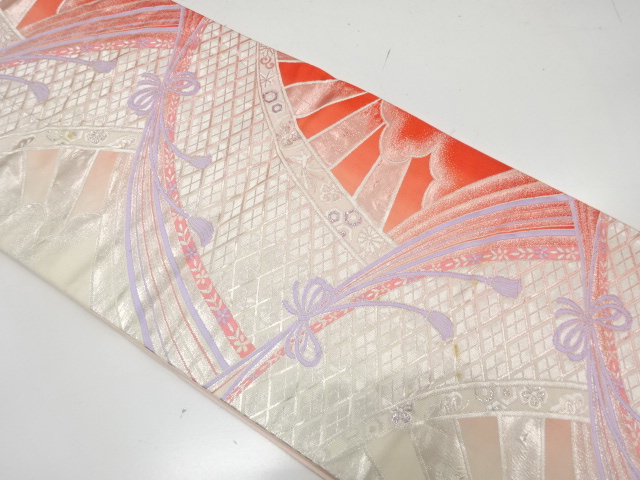 JAPANESE KIMONO / ANTIQUE FUKURO OBI / SILK / WOVEN FLOWER & BIRD