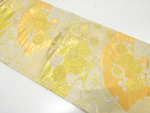 JAPANESE KIMONO / ANTIQUE FUKURO OBI / SILK / WOVEN KIKU & PEONY