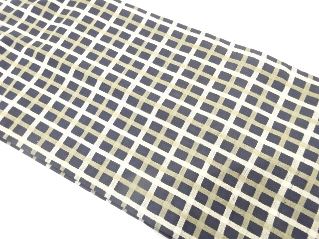 アンティーク　格子模様織り出し名古屋帯（着用可）