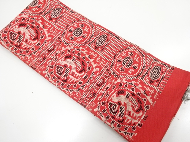 アンティーク　花鳥更紗模様織り出し半幅帯（着用可）