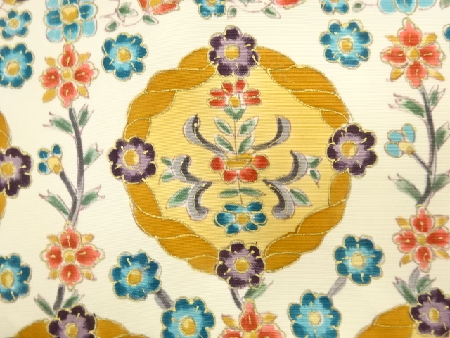 アンティーク　塩瀬　花更紗模様名古屋帯